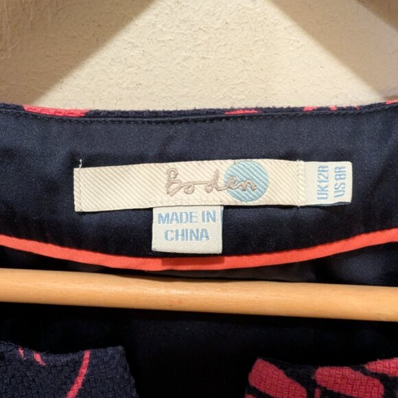 Boden Navy and Pink Notch Belted Damask Shift Dress - Picture 8 of 8